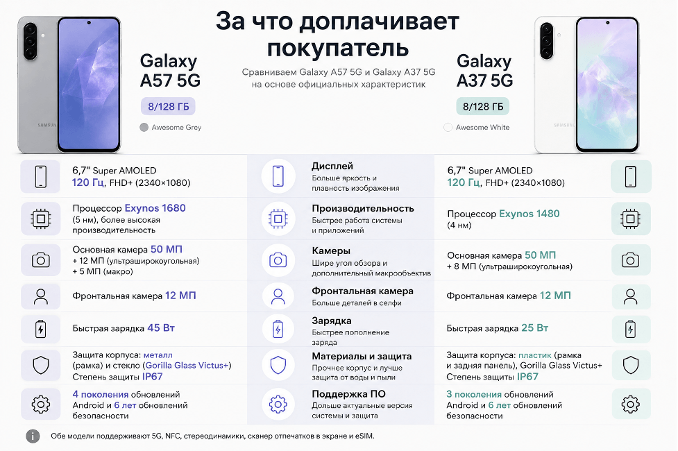  Samsung Galaxy A57 или Galaxy A37: что выбрать