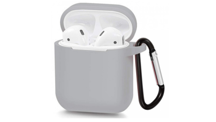Силиконовый чехол для Apple AirPods с карабином Серый