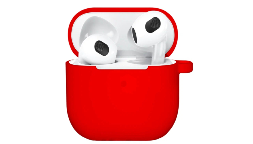 Силиконовый чехол для Apple AirPods 4 с карабином Red
